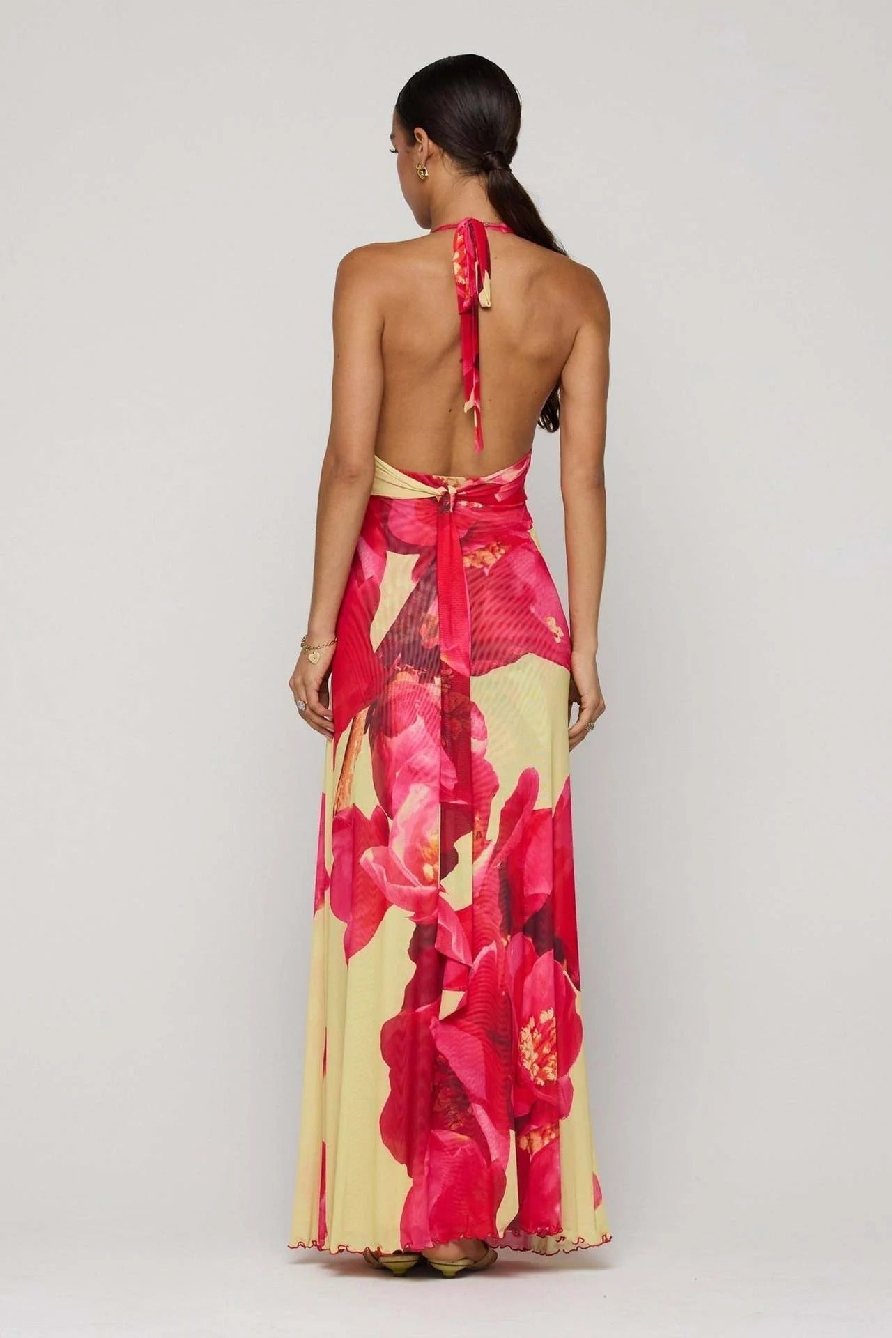 Triana | Vestido Largo de Lunares Mujer Halter Escote V Profundo
