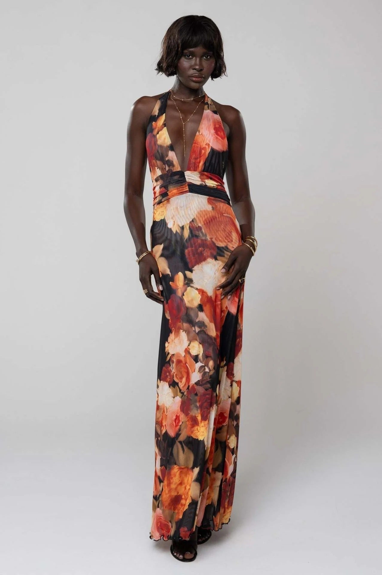 Triana | Vestido Largo de Lunares Mujer Halter Escote V Profundo