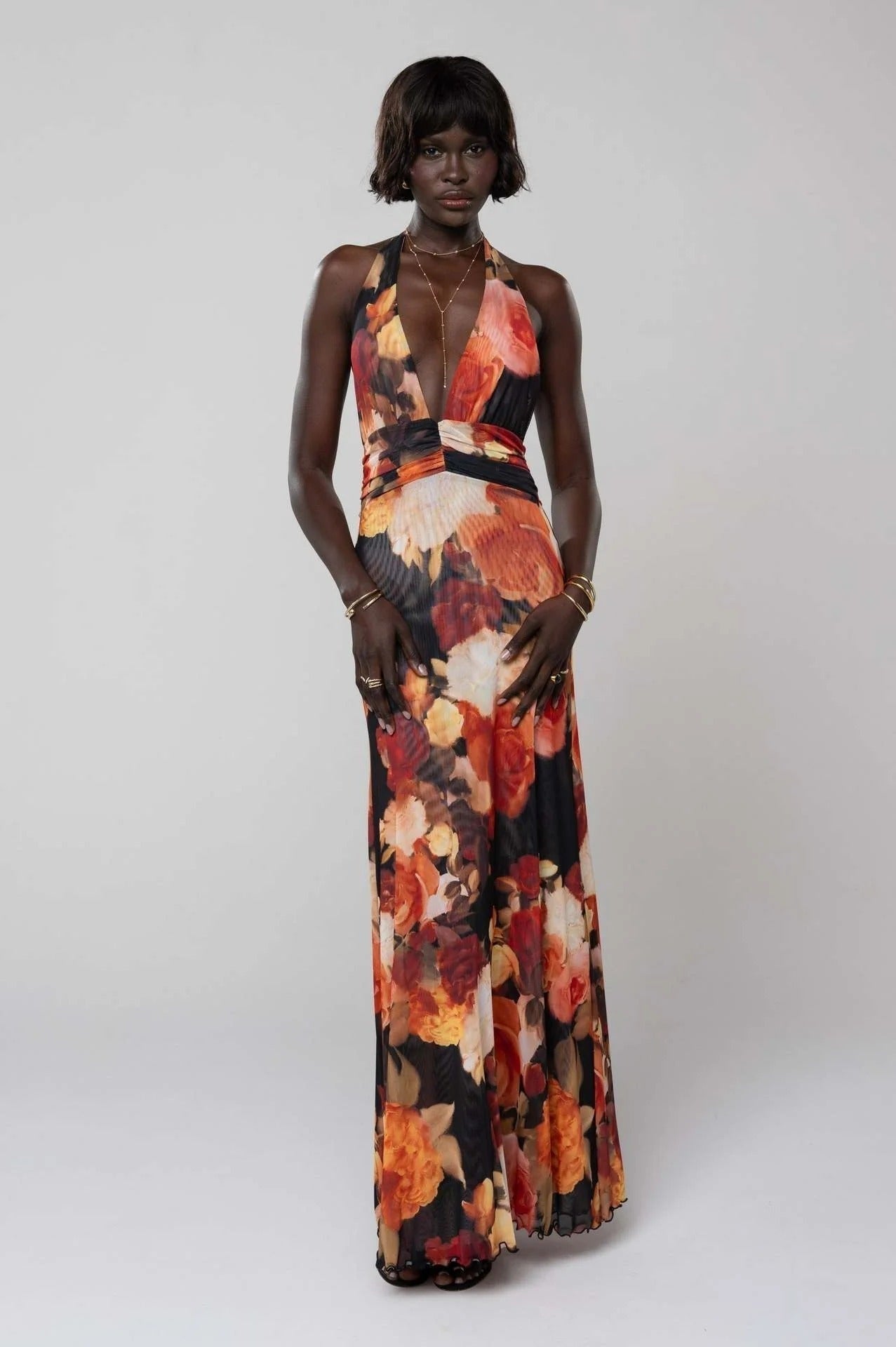 Triana | Vestido Largo de Lunares Mujer Halter Escote V Profundo
