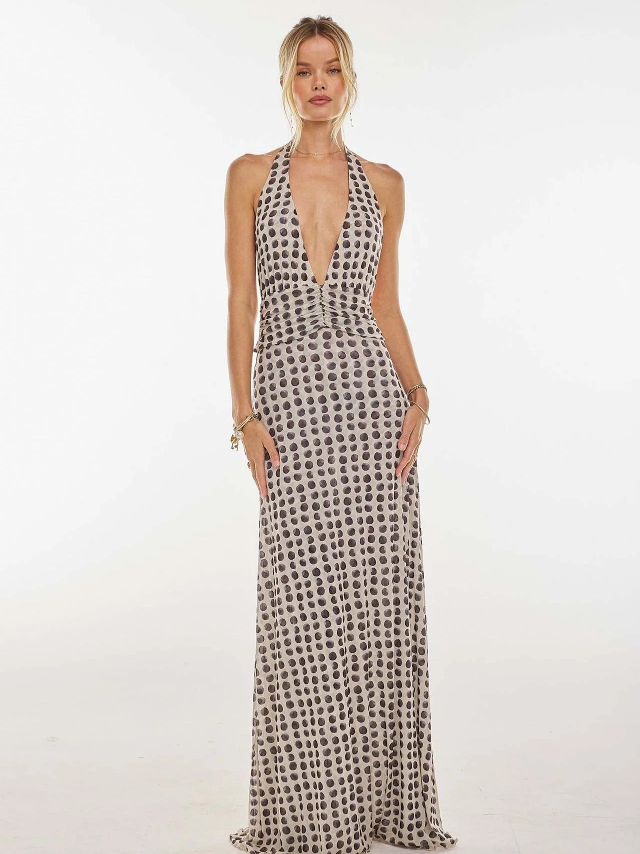 Triana | Vestido Largo de Lunares Mujer Halter Escote V Profundo