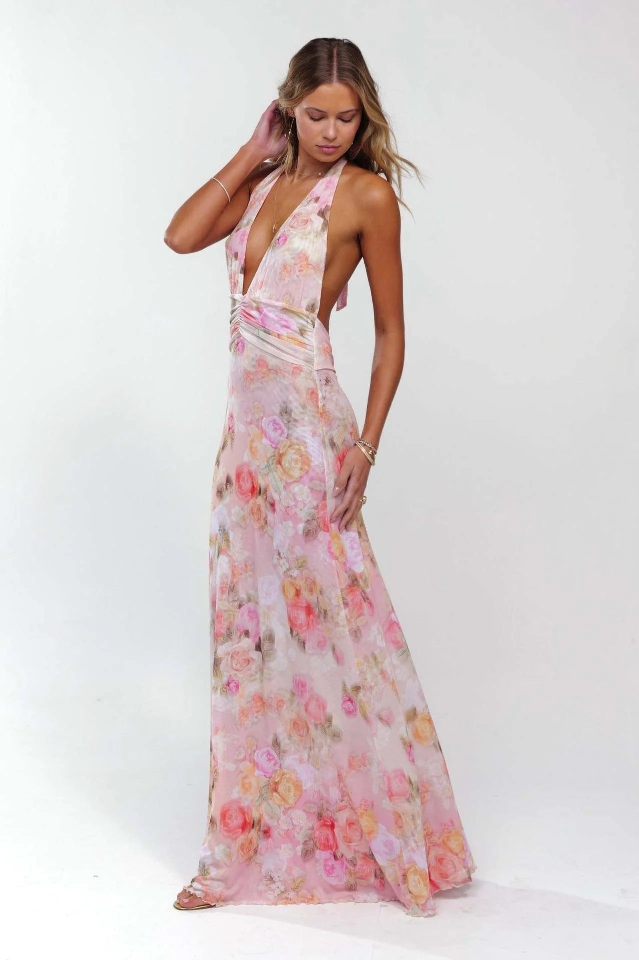 Triana | Vestido Largo de Lunares Mujer Halter Escote V Profundo