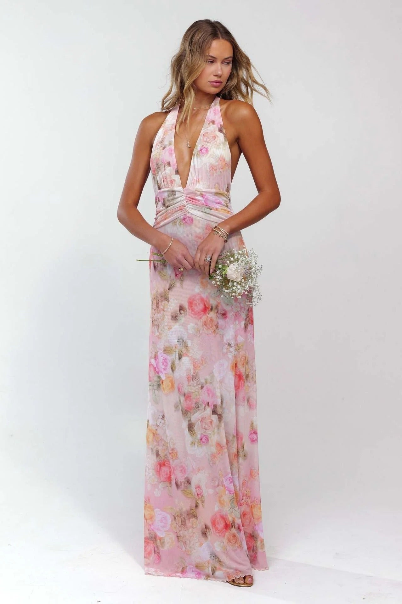 Triana | Vestido Largo de Lunares Mujer Halter Escote V Profundo