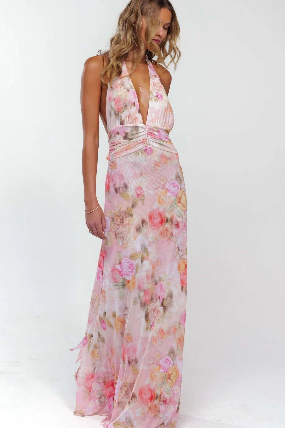 Triana | Vestido Largo de Lunares Mujer Halter Escote V Profundo