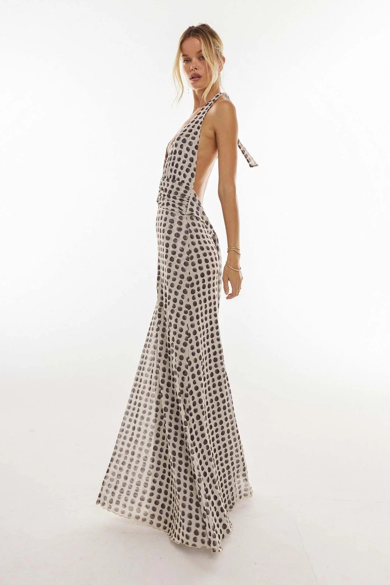 Triana | Vestido Largo de Lunares Mujer Halter Escote V Profundo