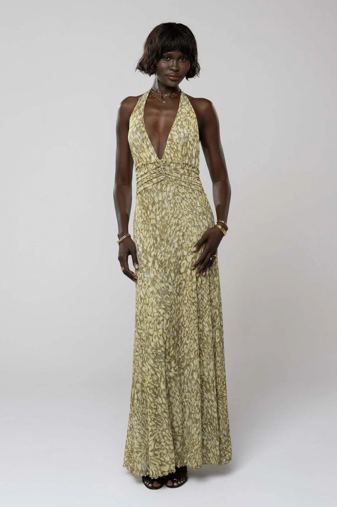 Triana | Vestido Largo de Lunares Mujer Halter Escote V Profundo
