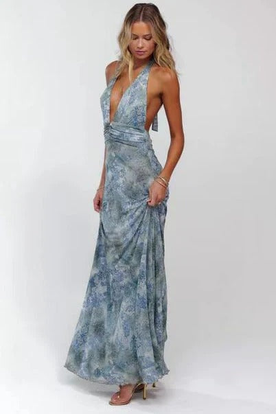 Triana | Vestido Largo de Lunares Mujer Halter Escote V Profundo