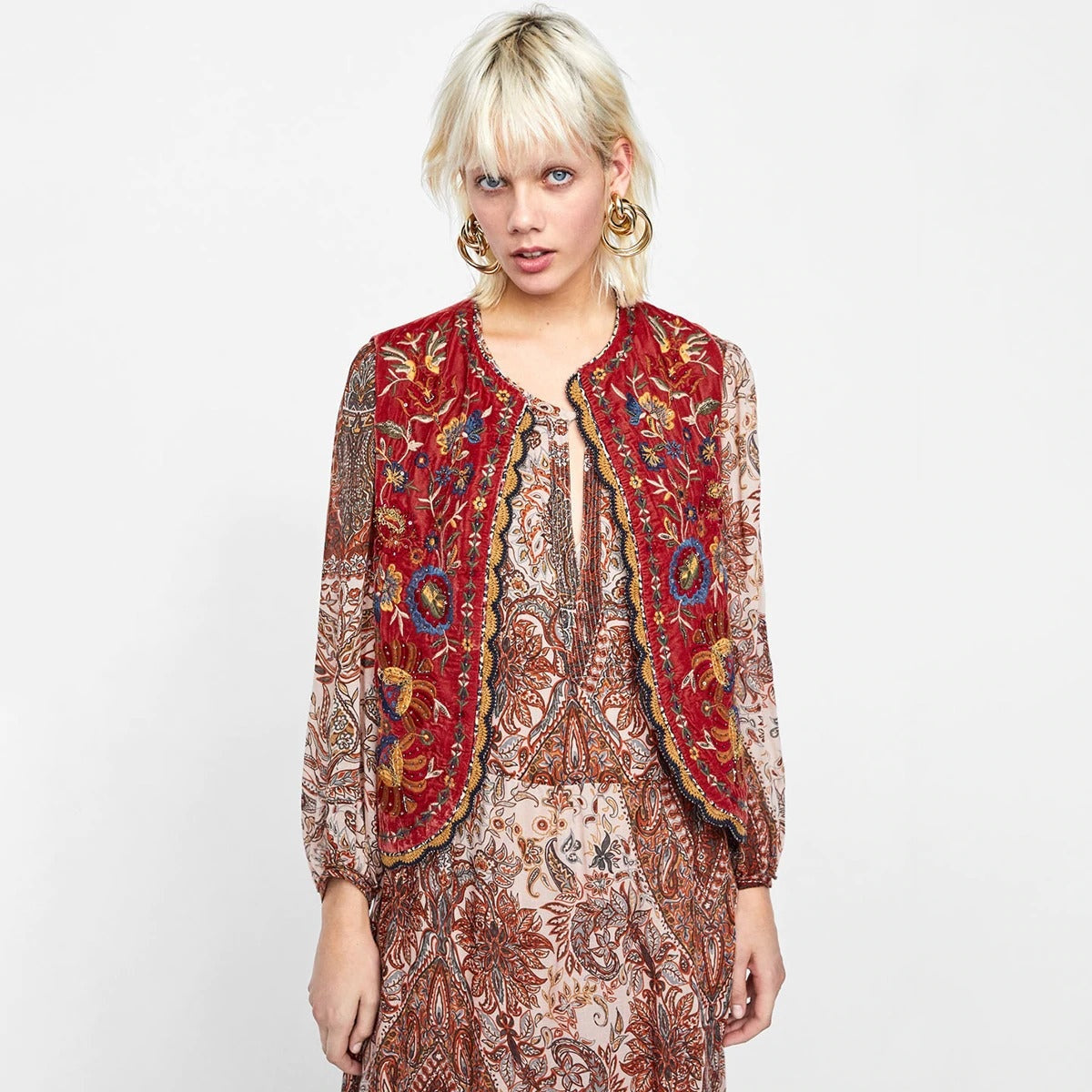 Uxía | Chaleco Largo Boho Mujer Estampado Paisley Escote V