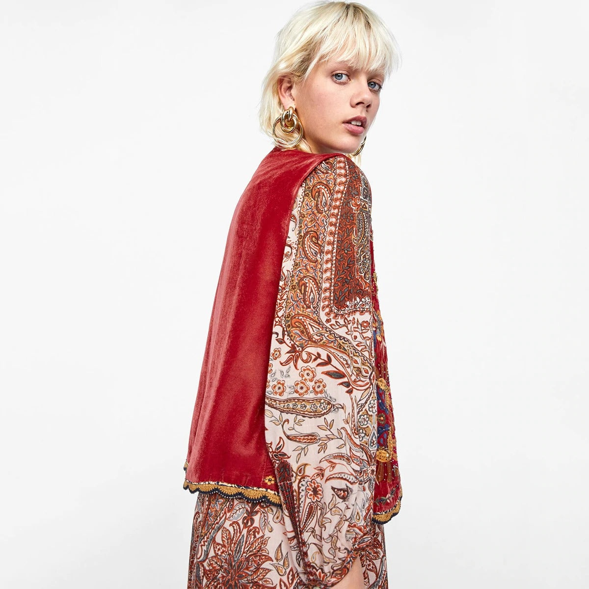 Uxía | Chaleco Largo Boho Mujer Estampado Paisley Escote V