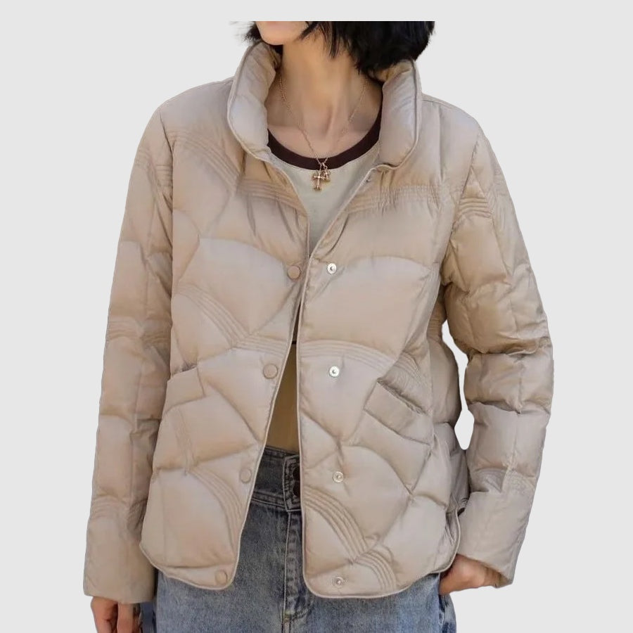 Uxía | Chaqueta de Plumas Corta Mujer Cuello Alto Botones