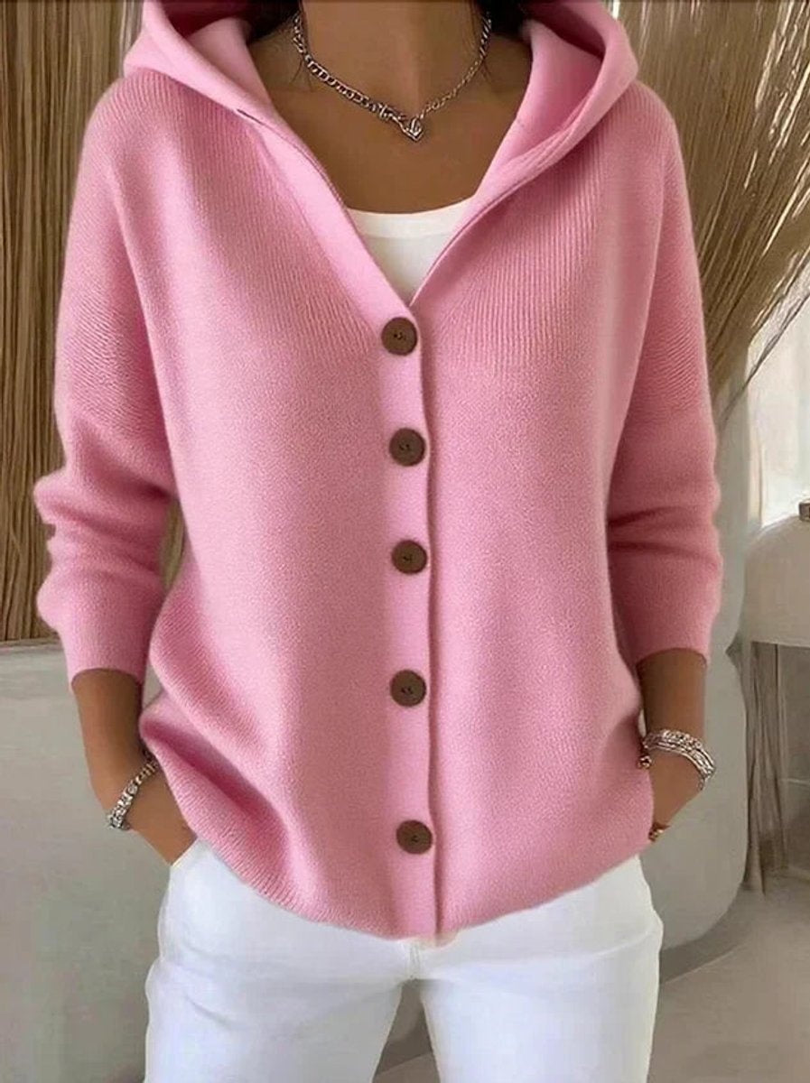 Uxía | Jersey Fino de Punto Mujer con Capucha Botonera