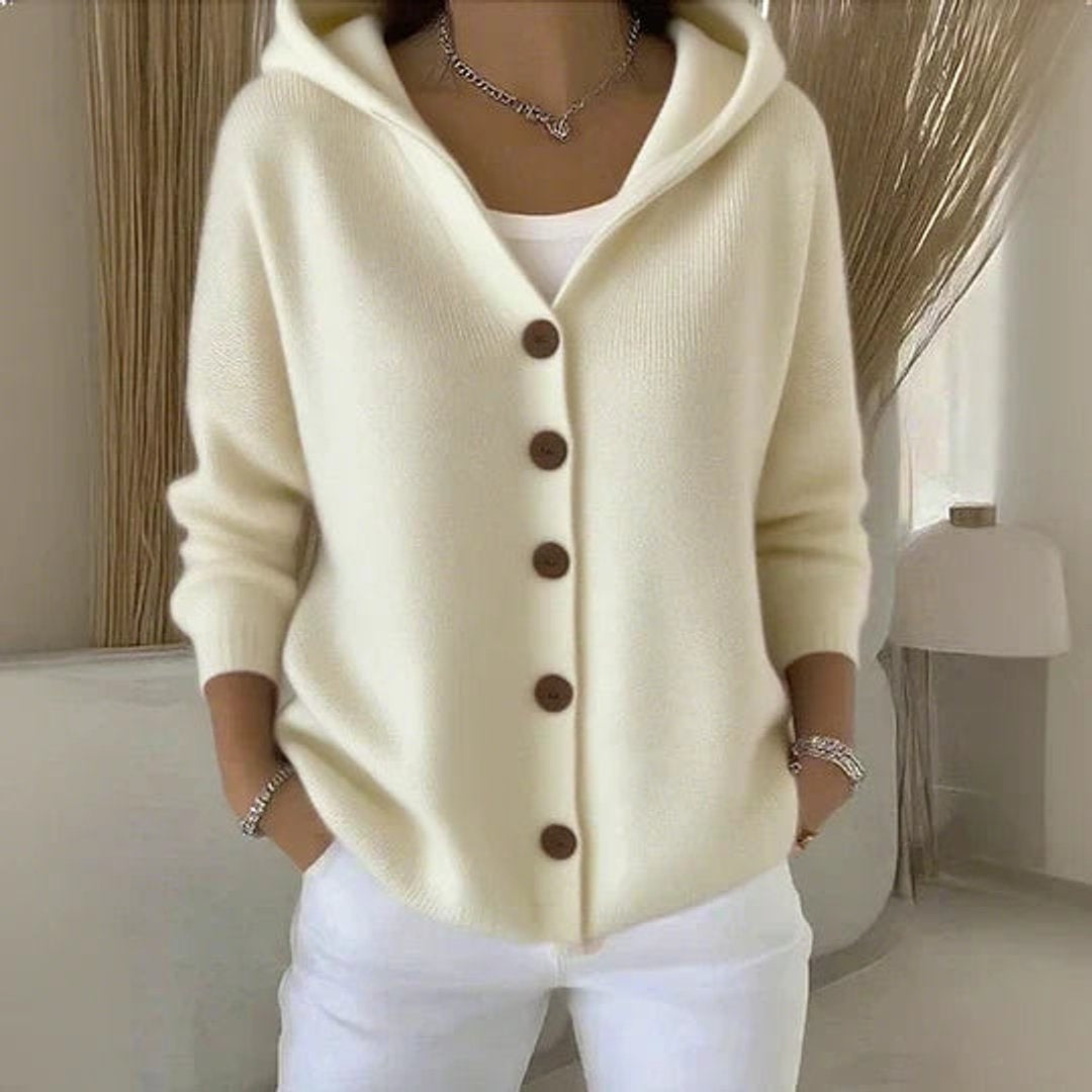 Uxía | Jersey Fino de Punto Mujer con Capucha Botonera