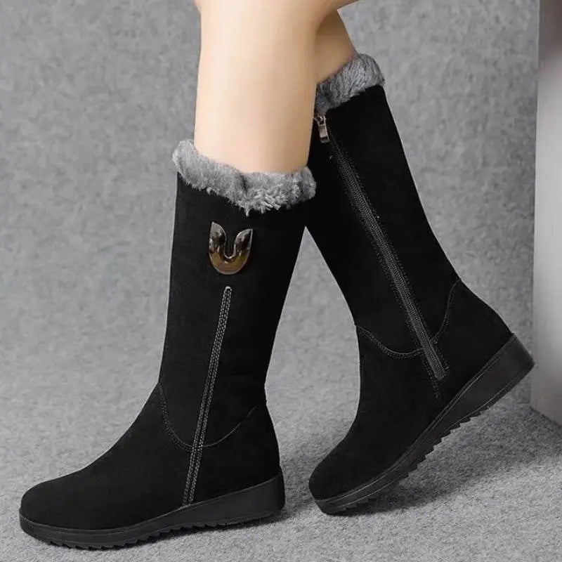 Valeria | Botas Planas de Ante Mujer Forro Interior Caña Media