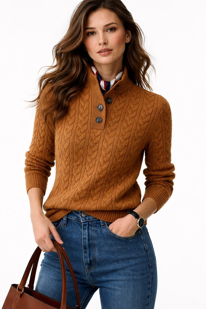 Valeria | Jersey de Mezcla de Lana con Trenzas Mujer Cuello Alto Botonera