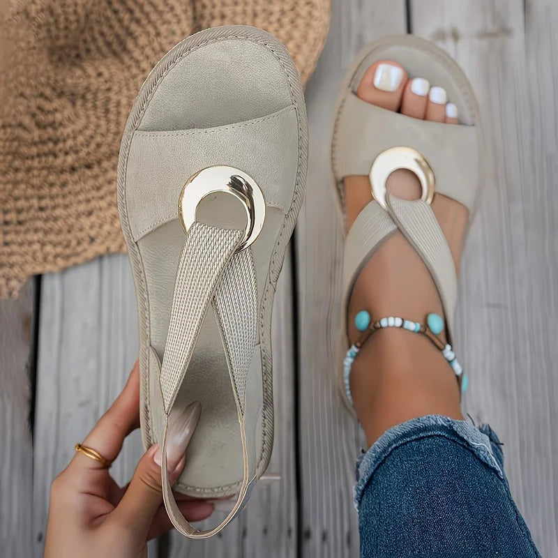 Valeria | Sandalias Planas con Hebilla Dorada Mujer Tiras Cruzadas