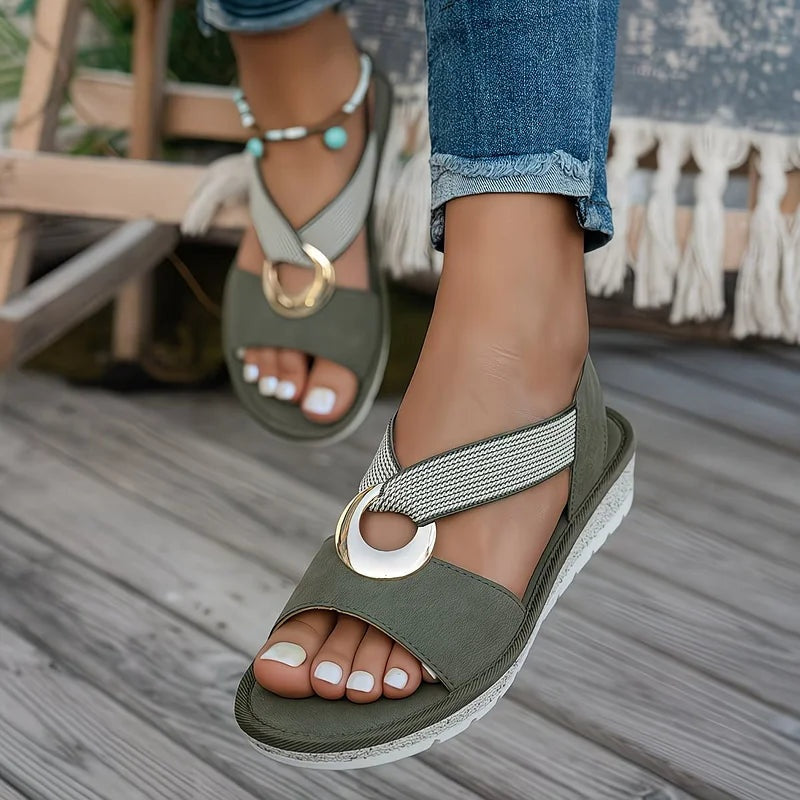 Valeria | Sandalias Planas con Hebilla Dorada Mujer Tiras Cruzadas