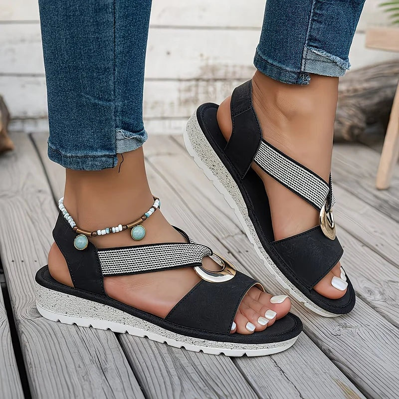 Valeria | Sandalias Planas con Hebilla Dorada Mujer Tiras Cruzadas