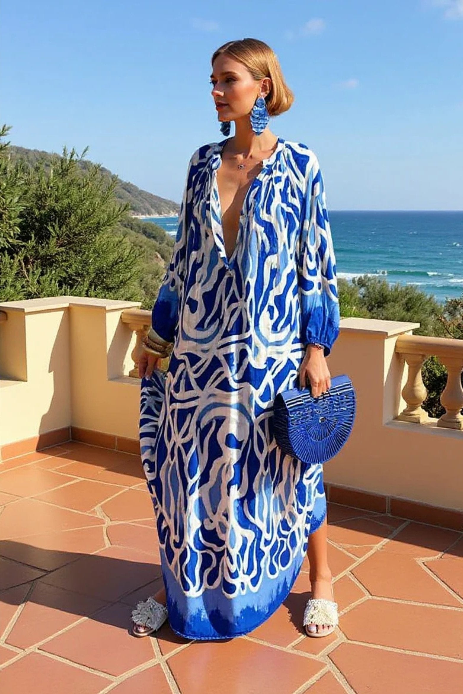 Valeria | Vestido Kaftan Boho Mujer Manga Larga Escote V
