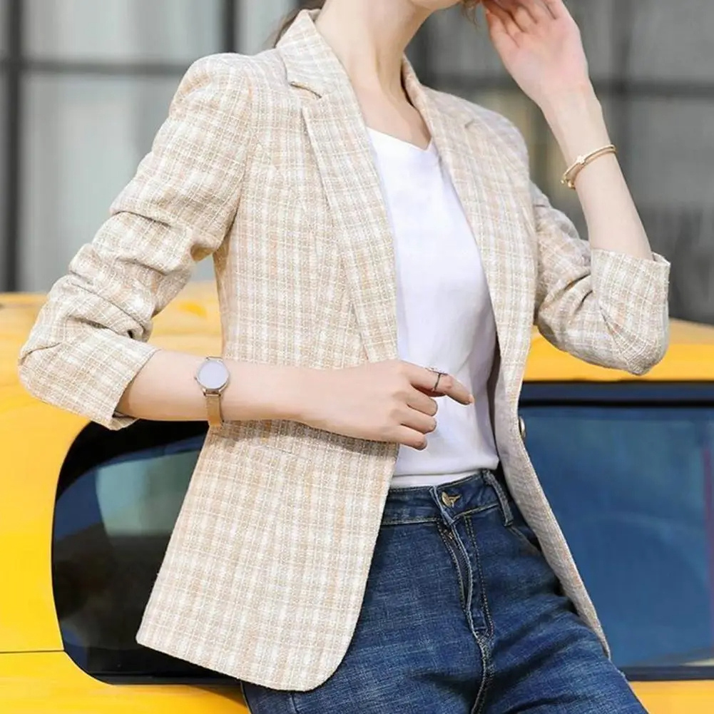 Vega | Blazer de Cuadros Mujer Ajustado Manga Larga