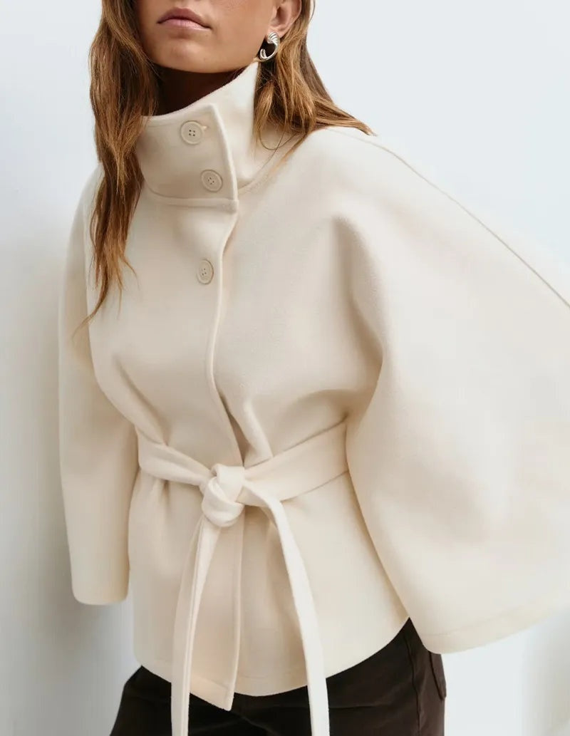 Vega | Capa de Paño con Cinturón Mujer Cuello Alto