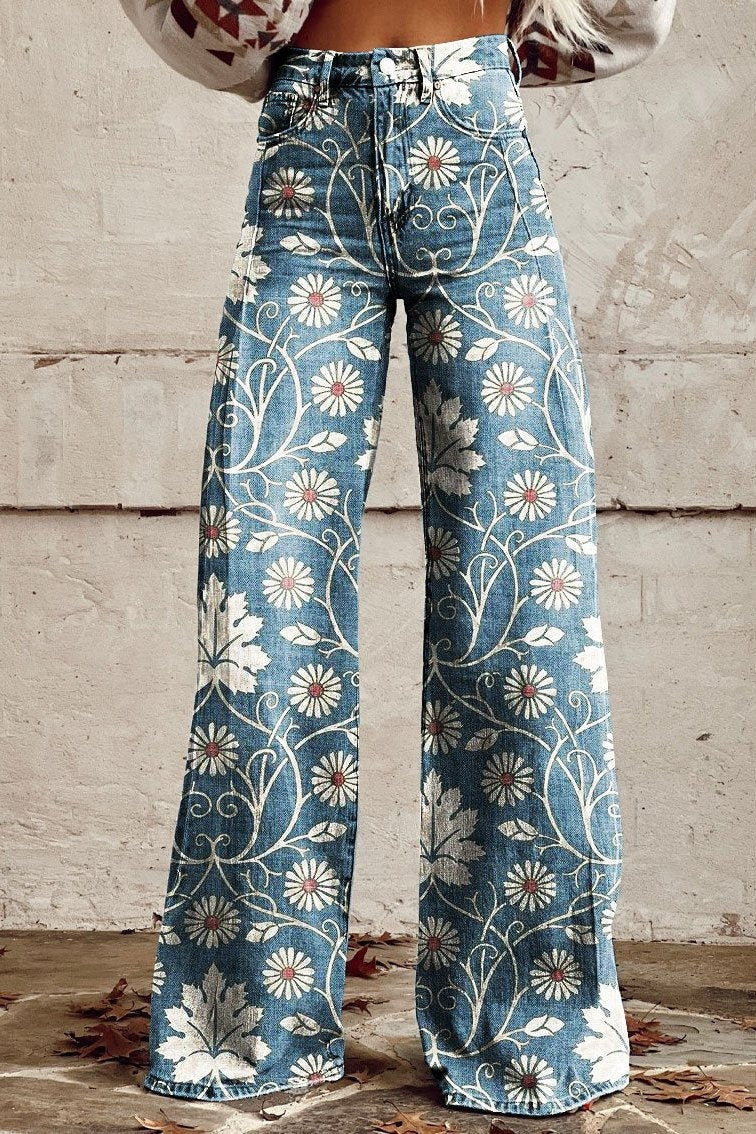 Vega | Pantalón Acampanado Estampado Floral Mujer Cintura Alta