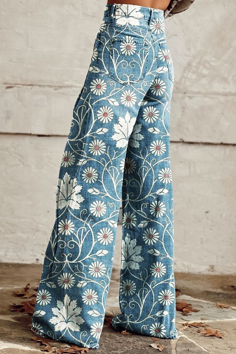 Vega | Pantalón Acampanado Estampado Floral Mujer Cintura Alta