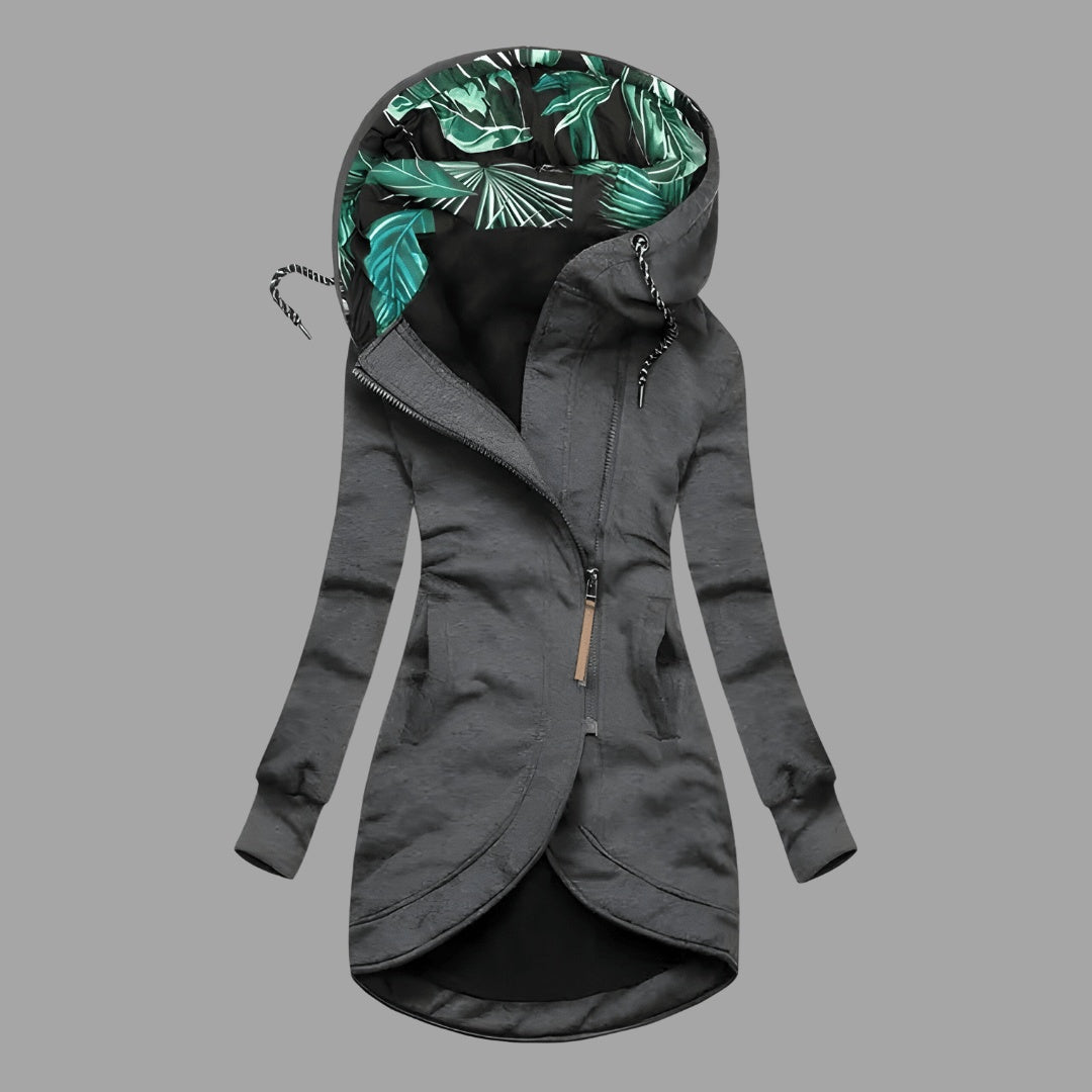 Vera | Chaqueta Larga con Capucha Mujer Cremallera Forro Estampado