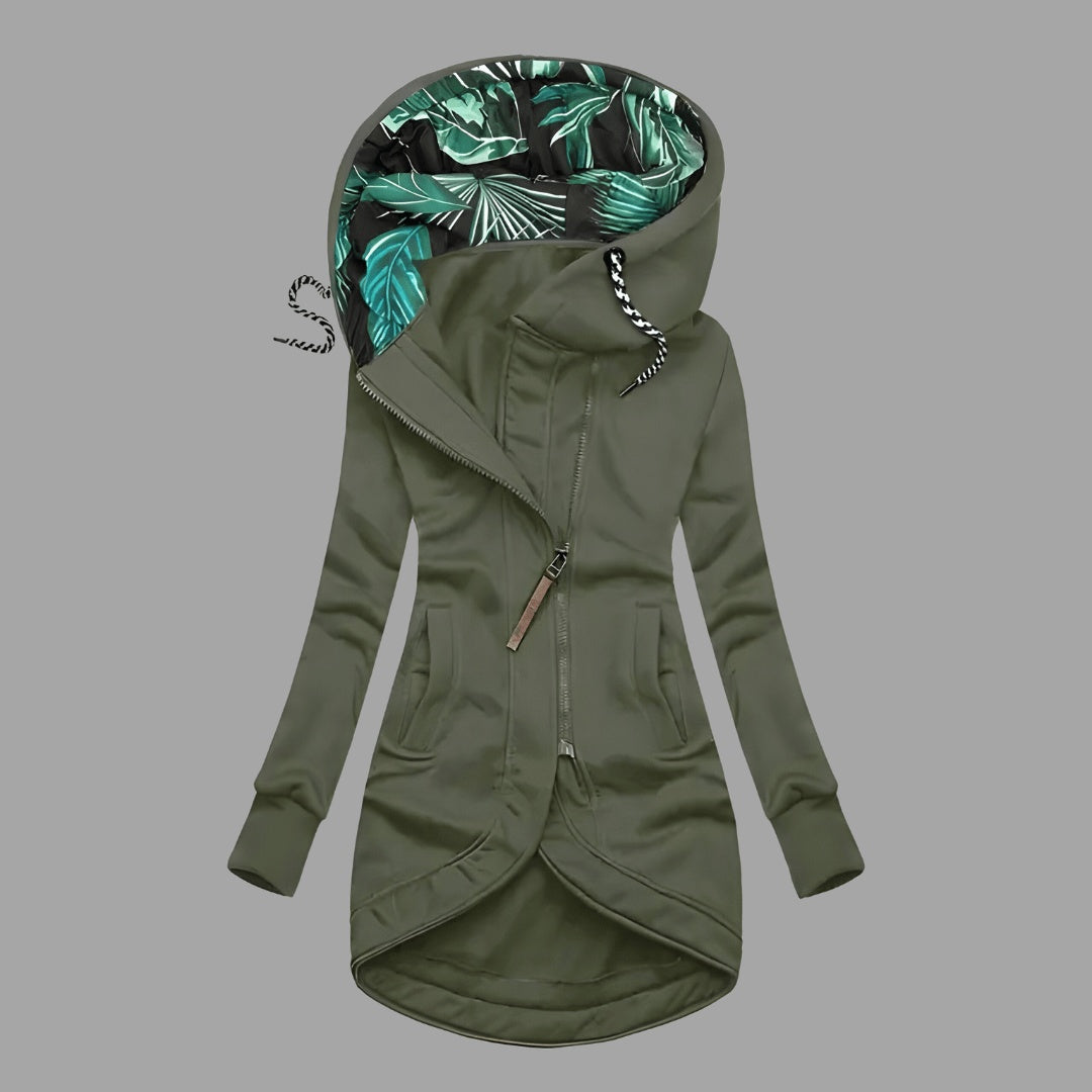 Vera | Chaqueta Larga con Capucha Mujer Cremallera Forro Estampado