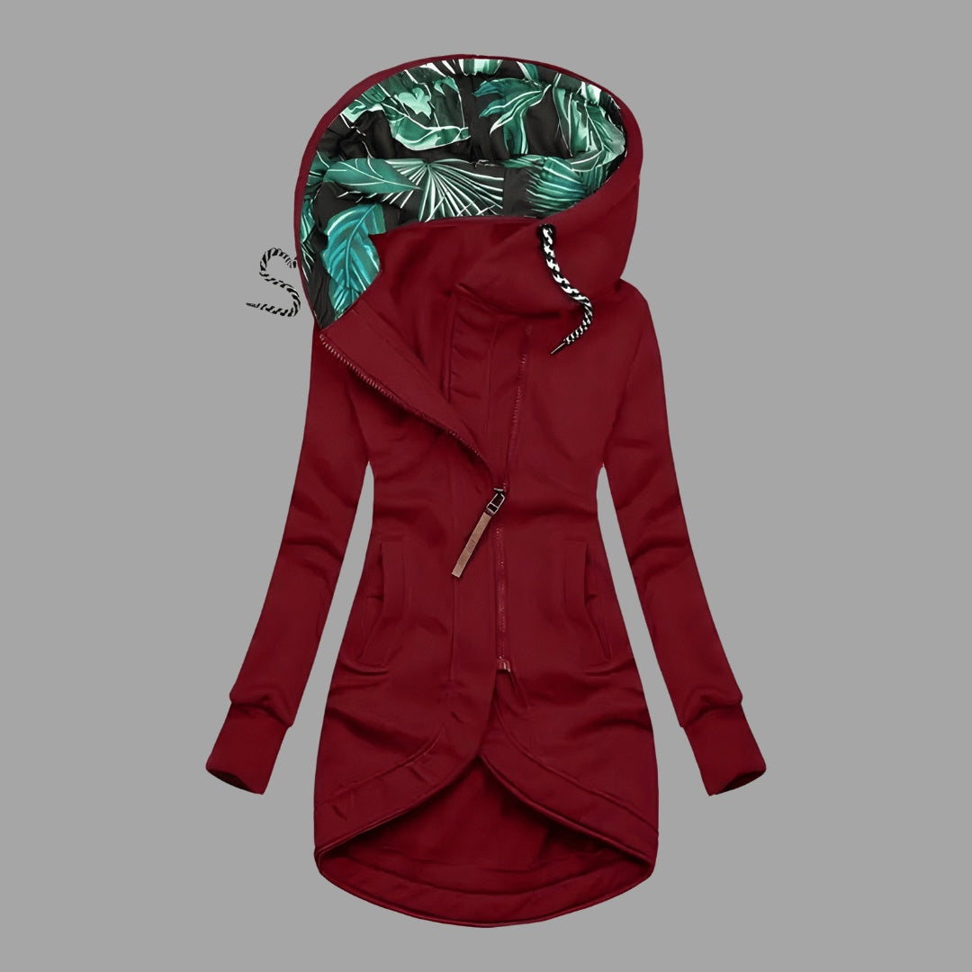 Vera | Chaqueta Larga con Capucha Mujer Cremallera Forro Estampado
