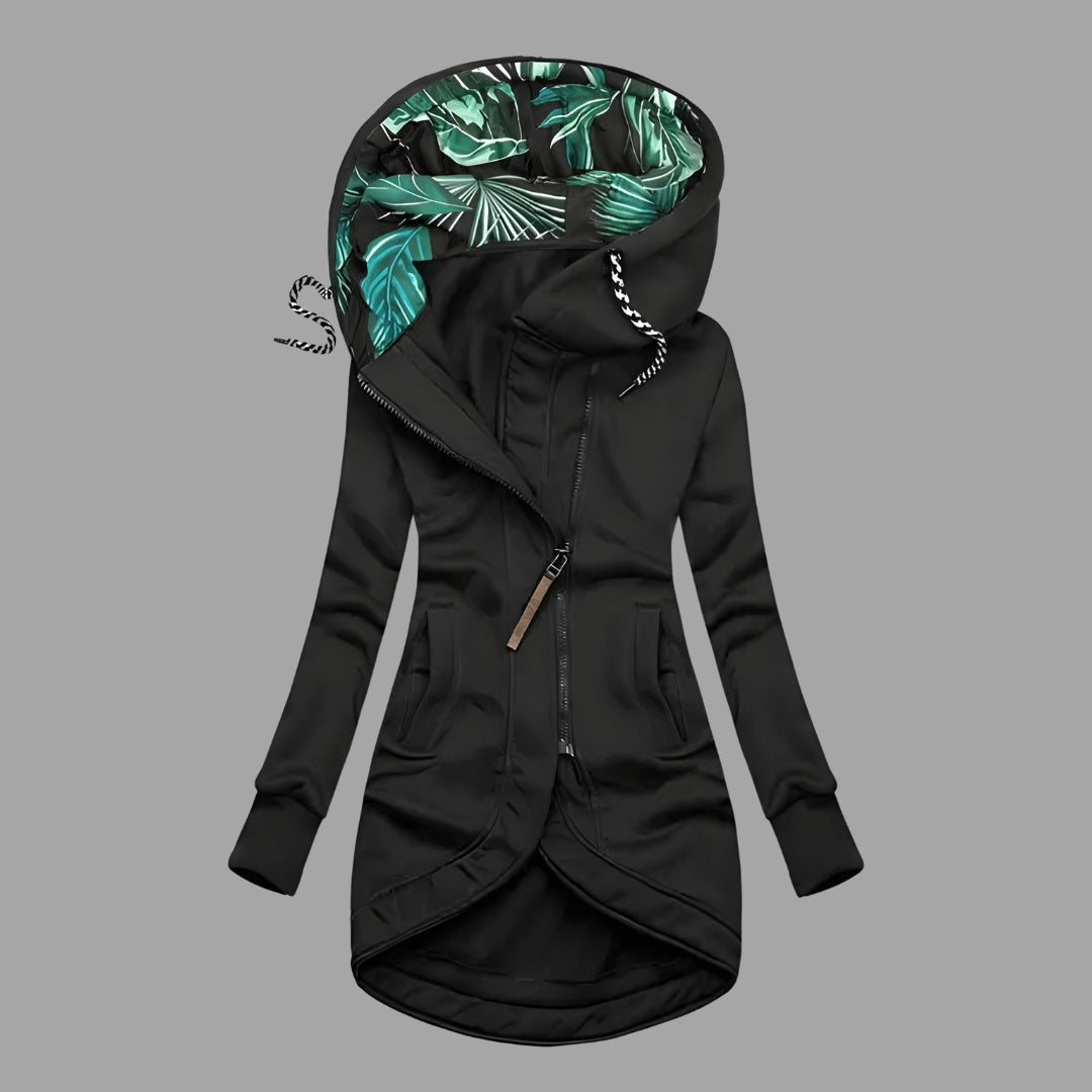Vera | Chaqueta Larga con Capucha Mujer Cremallera Forro Estampado