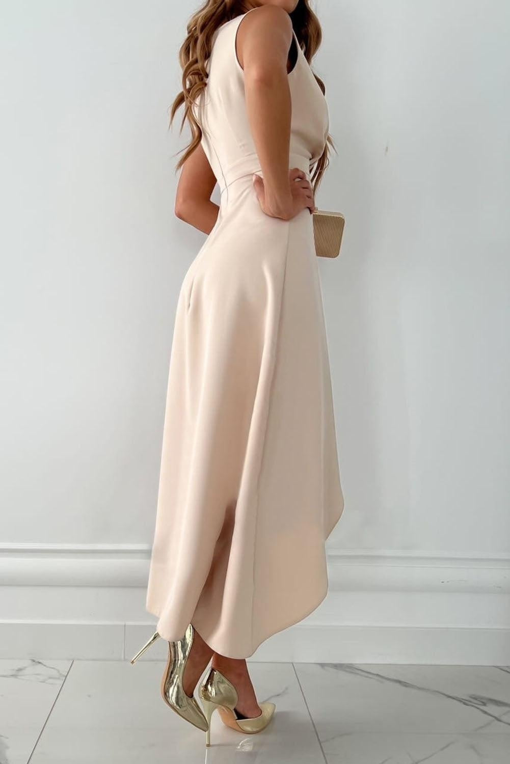 Vestido Asimétrico de Cóctel Mujer Sin Mangas Escote V