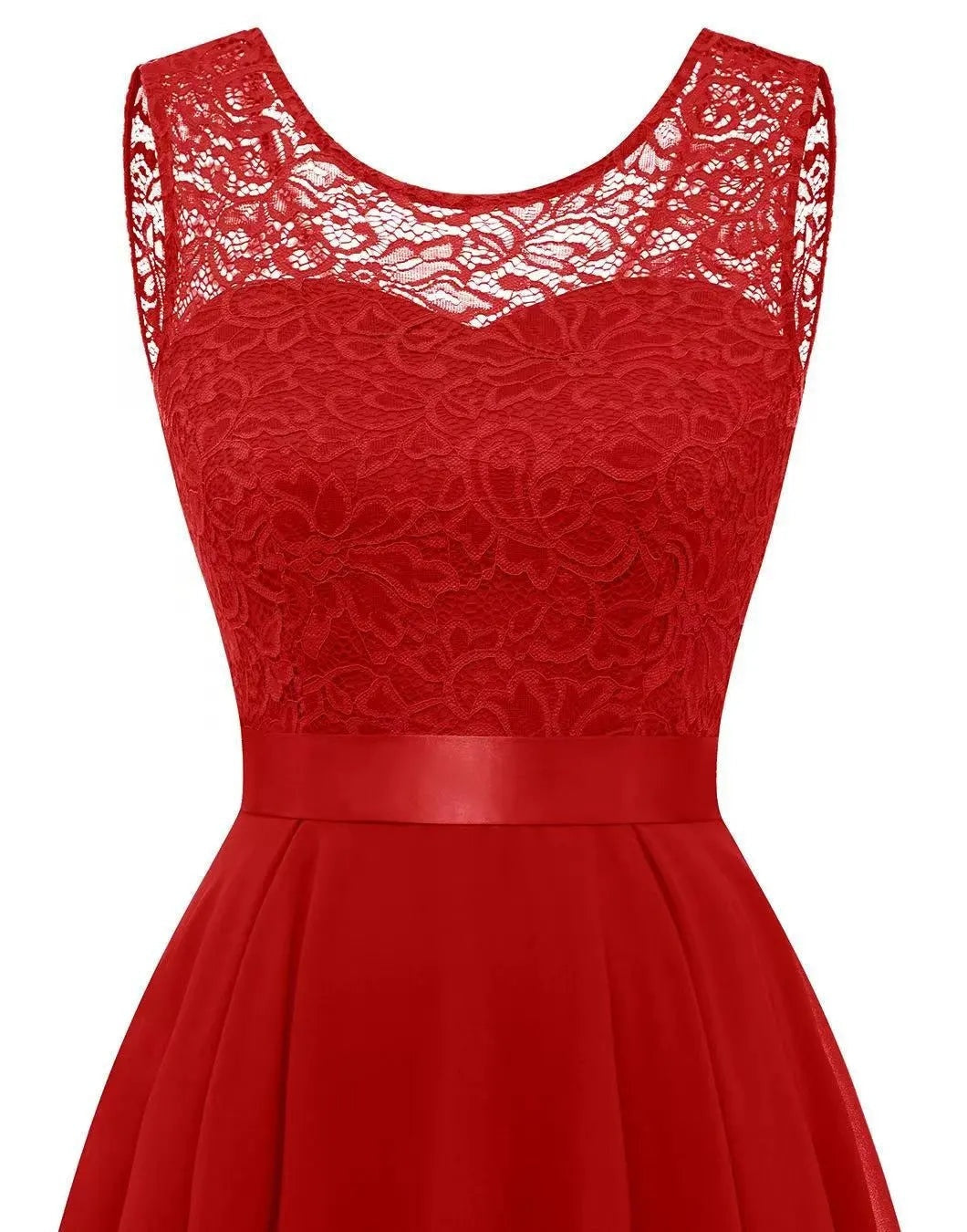 Vestido Asimétrico de Encaje Mujer Sin Mangas