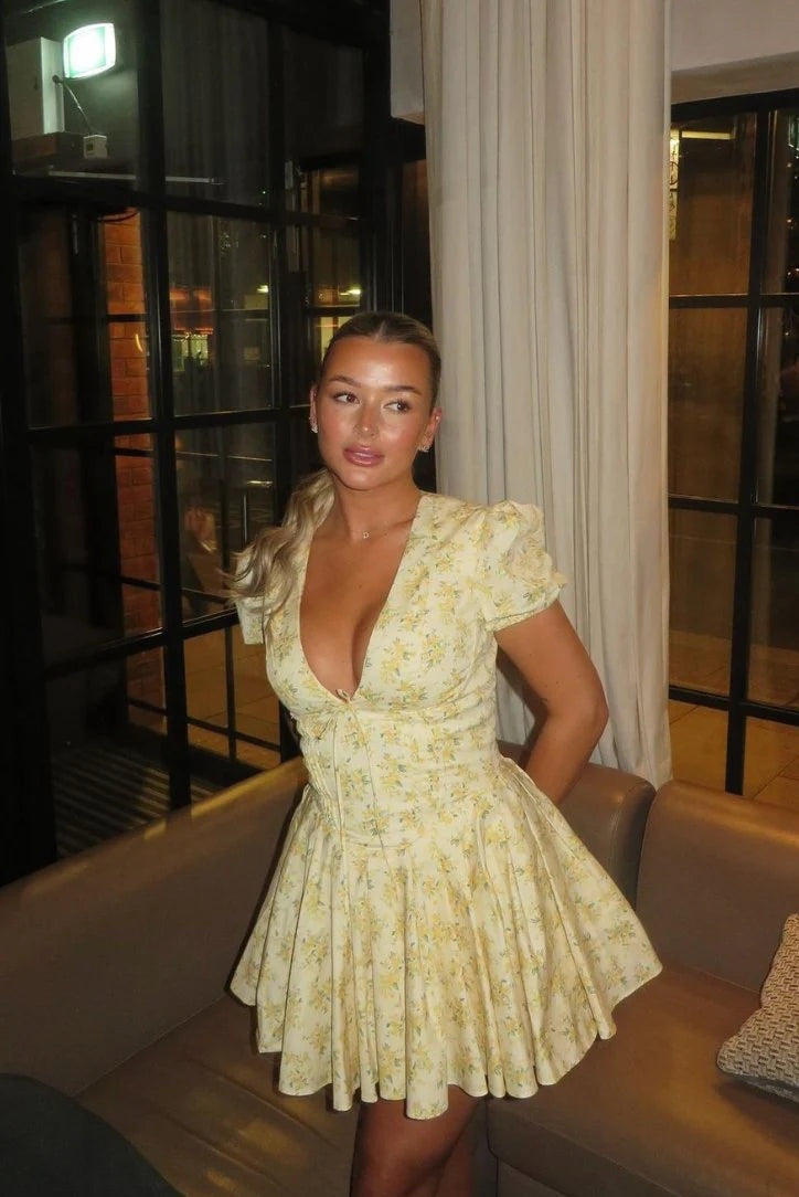 Vestido Corto con Espalda Descubierta Mujer Estampado Floral