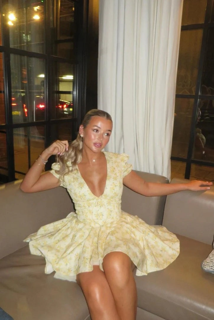 Vestido Corto con Espalda Descubierta Mujer Estampado Floral