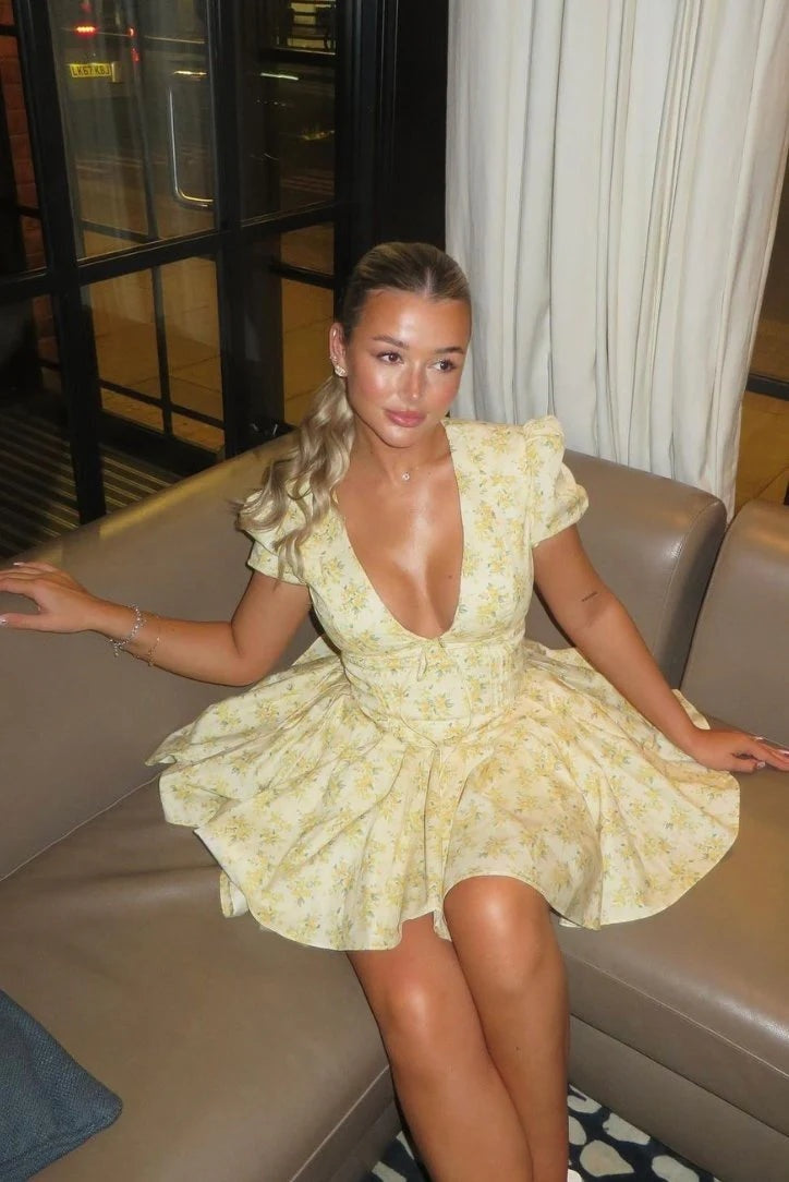 Vestido Corto con Espalda Descubierta Mujer Estampado Floral
