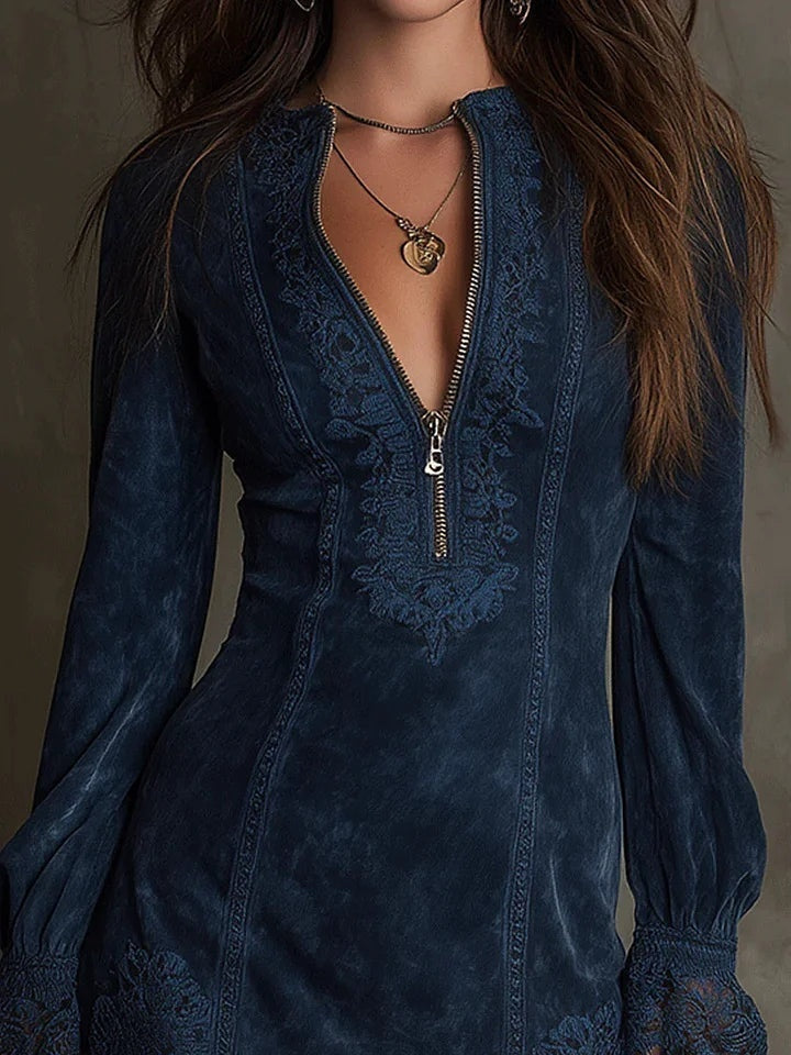 Vestido Corto de Cóctel Mujer Encaje Cremallera