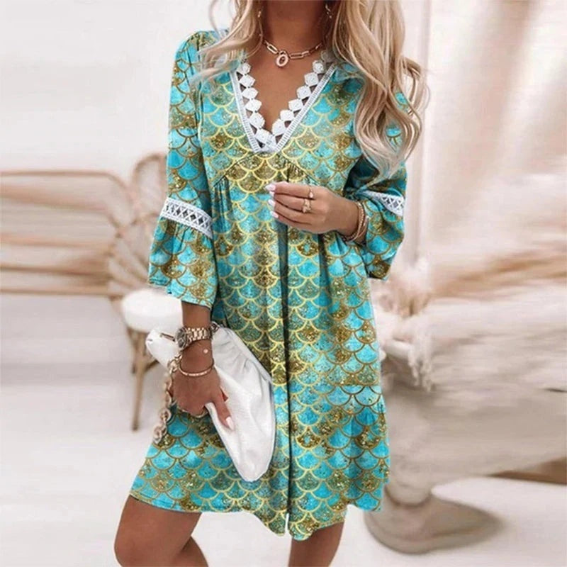 Vestido Corto de Cóctel Mujer Escote V Encaje