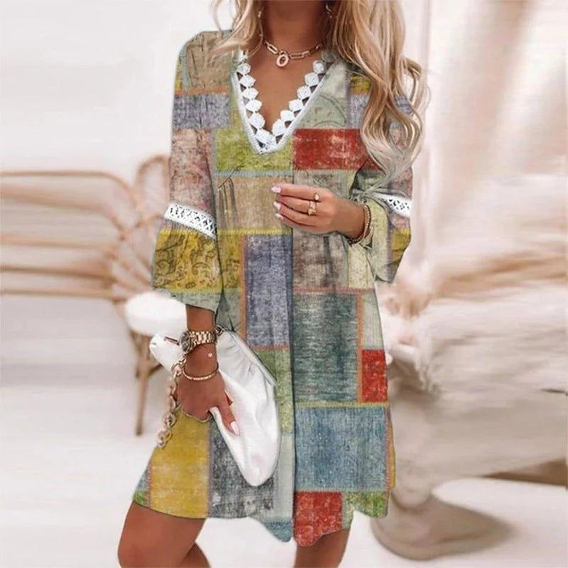 Vestido Corto de Cóctel Mujer Escote V Encaje