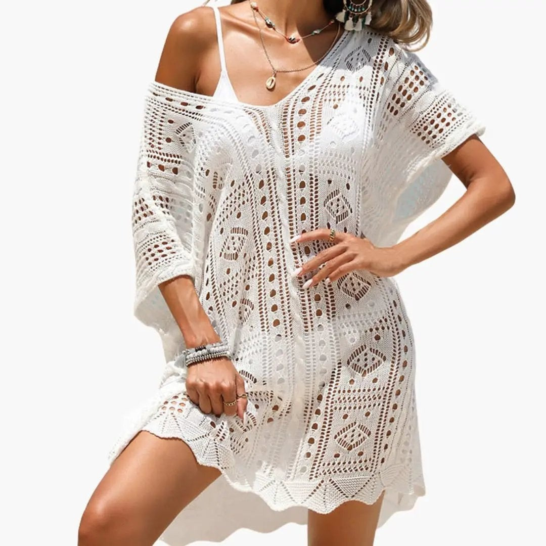 Vestido Corto de Crochet Mujer Escote V