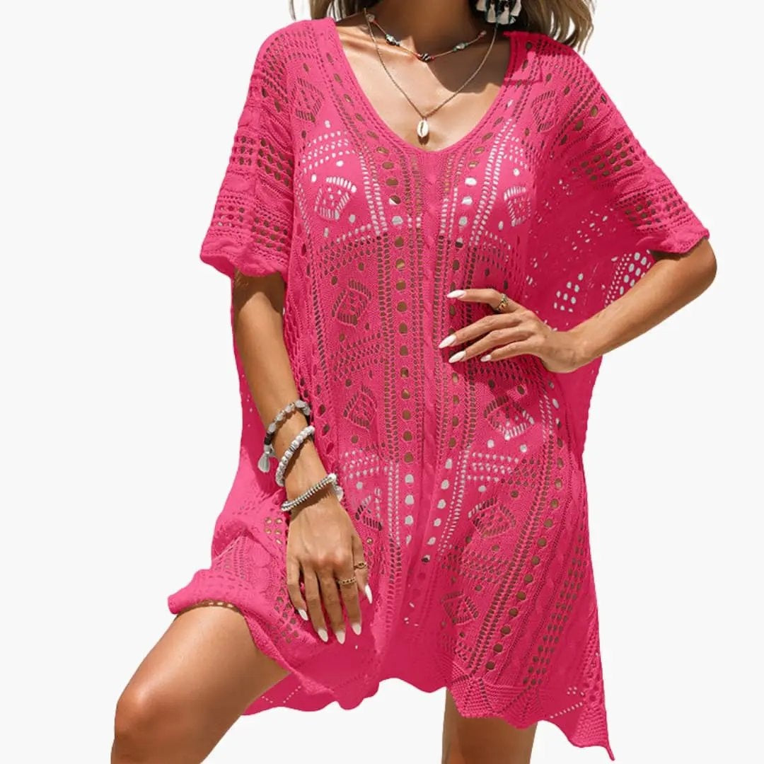 Vestido Corto de Crochet Mujer Escote V