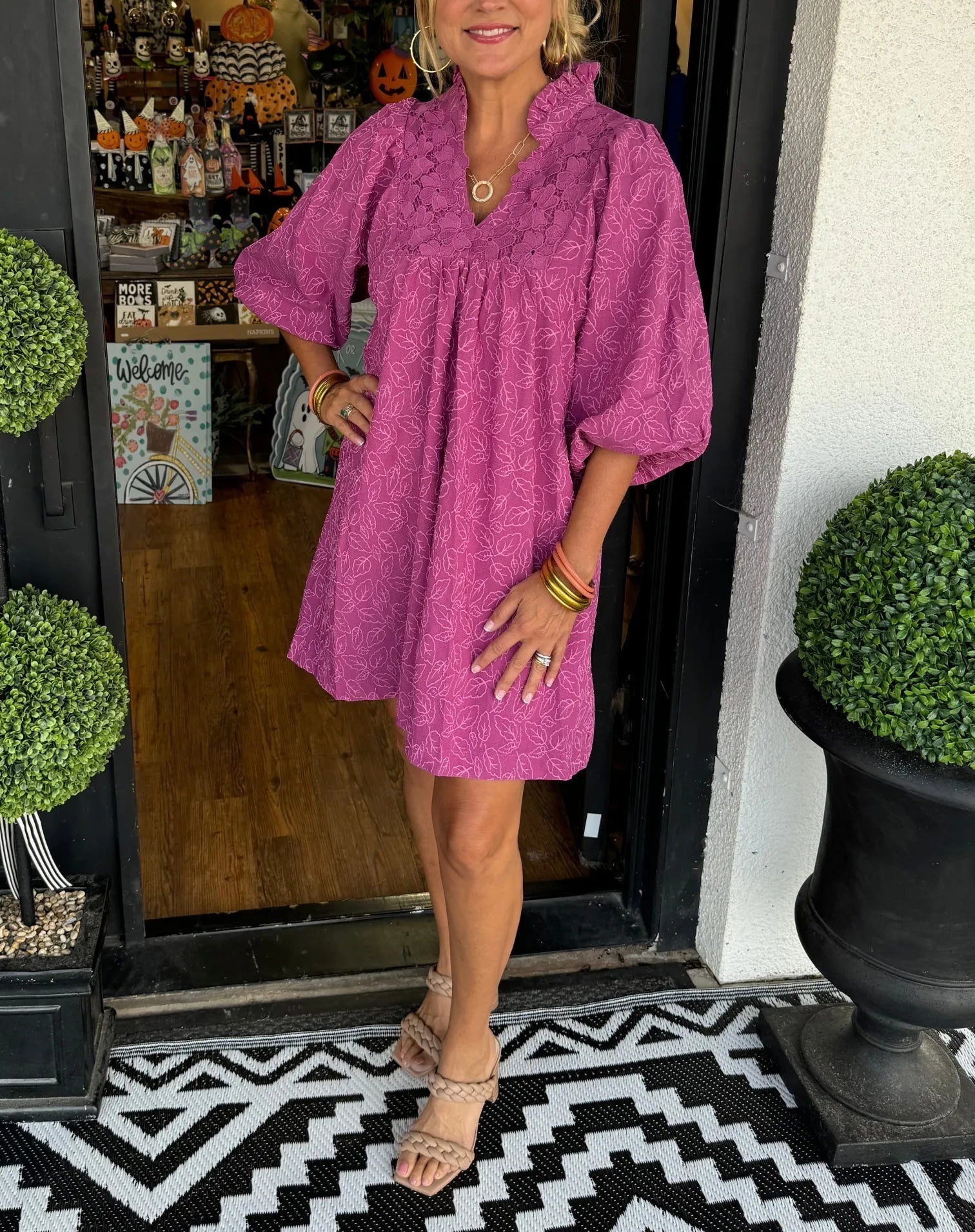 Vestido Corto de Fiesta Mujer Escote V Mangas Abullonadas