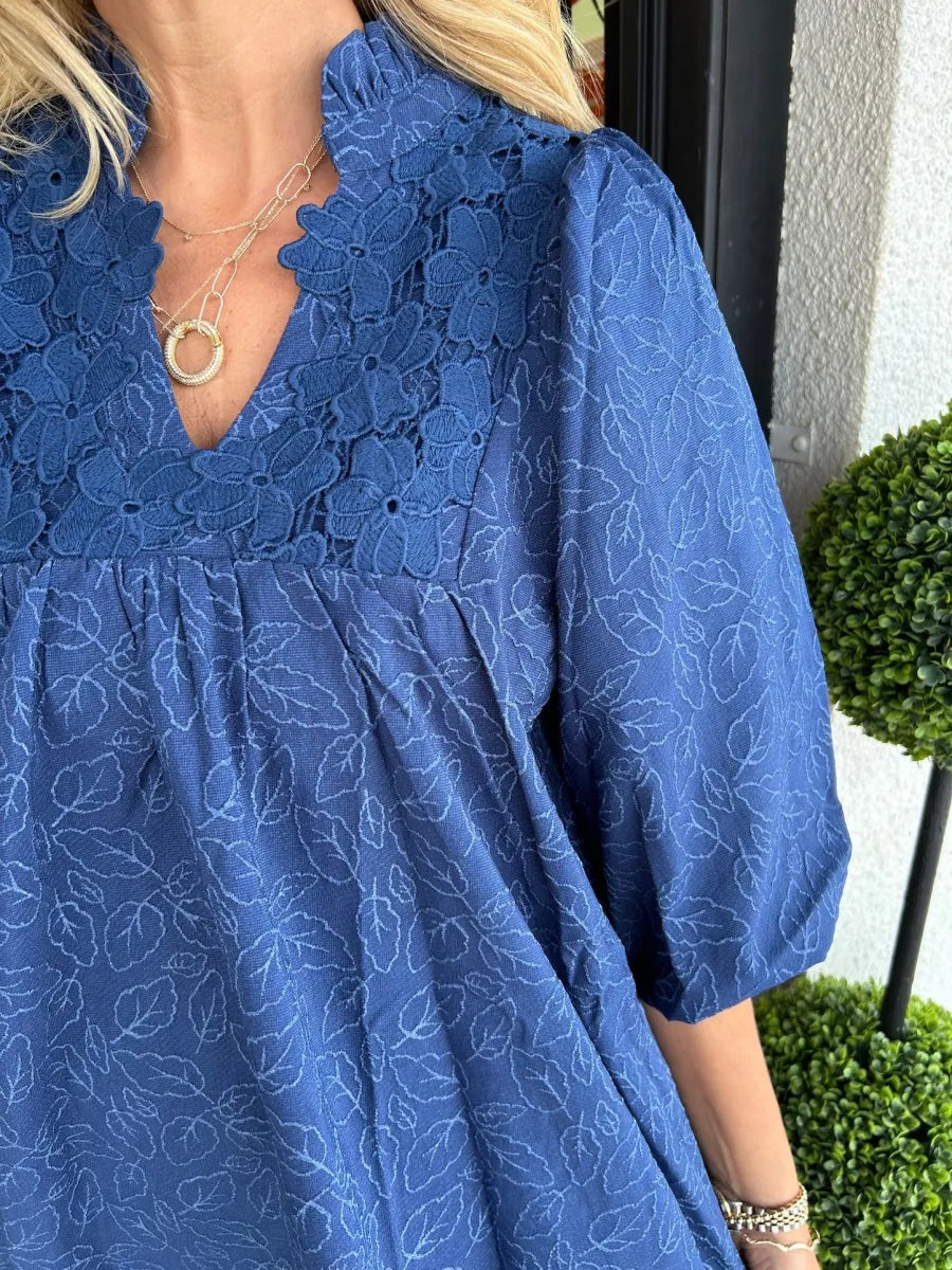 Vestido Corto de Fiesta Mujer Escote V Mangas Abullonadas