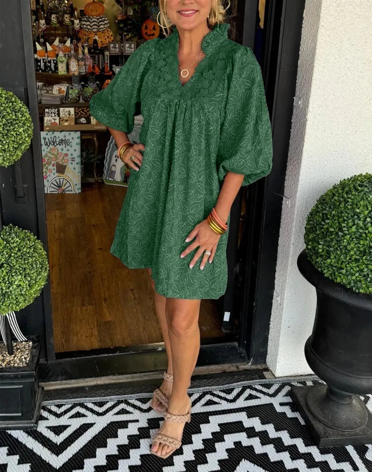 Vestido Corto de Fiesta Mujer Escote V Mangas Abullonadas