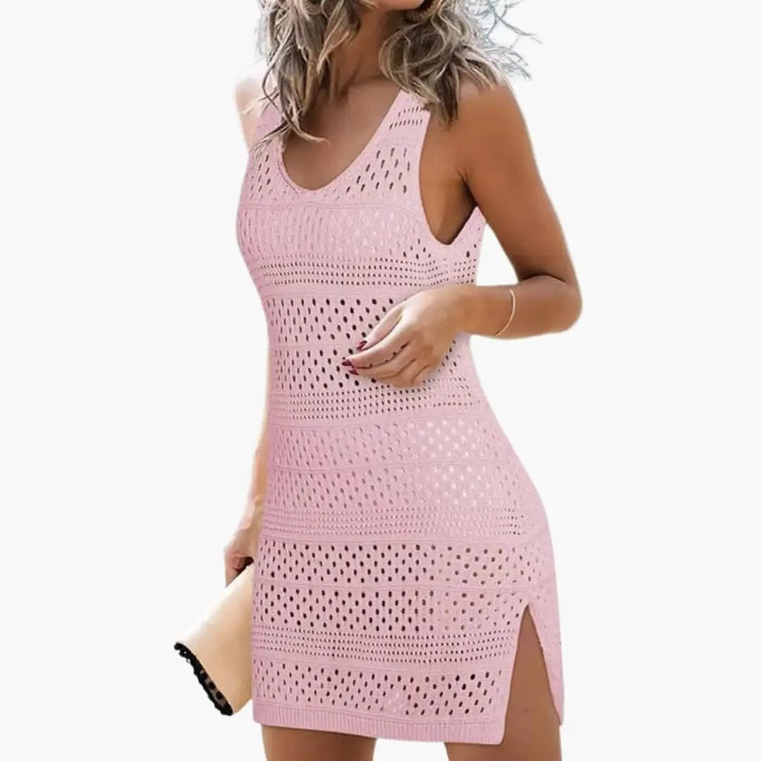 Vestido Corto de Punto Calado Mujer Escote V