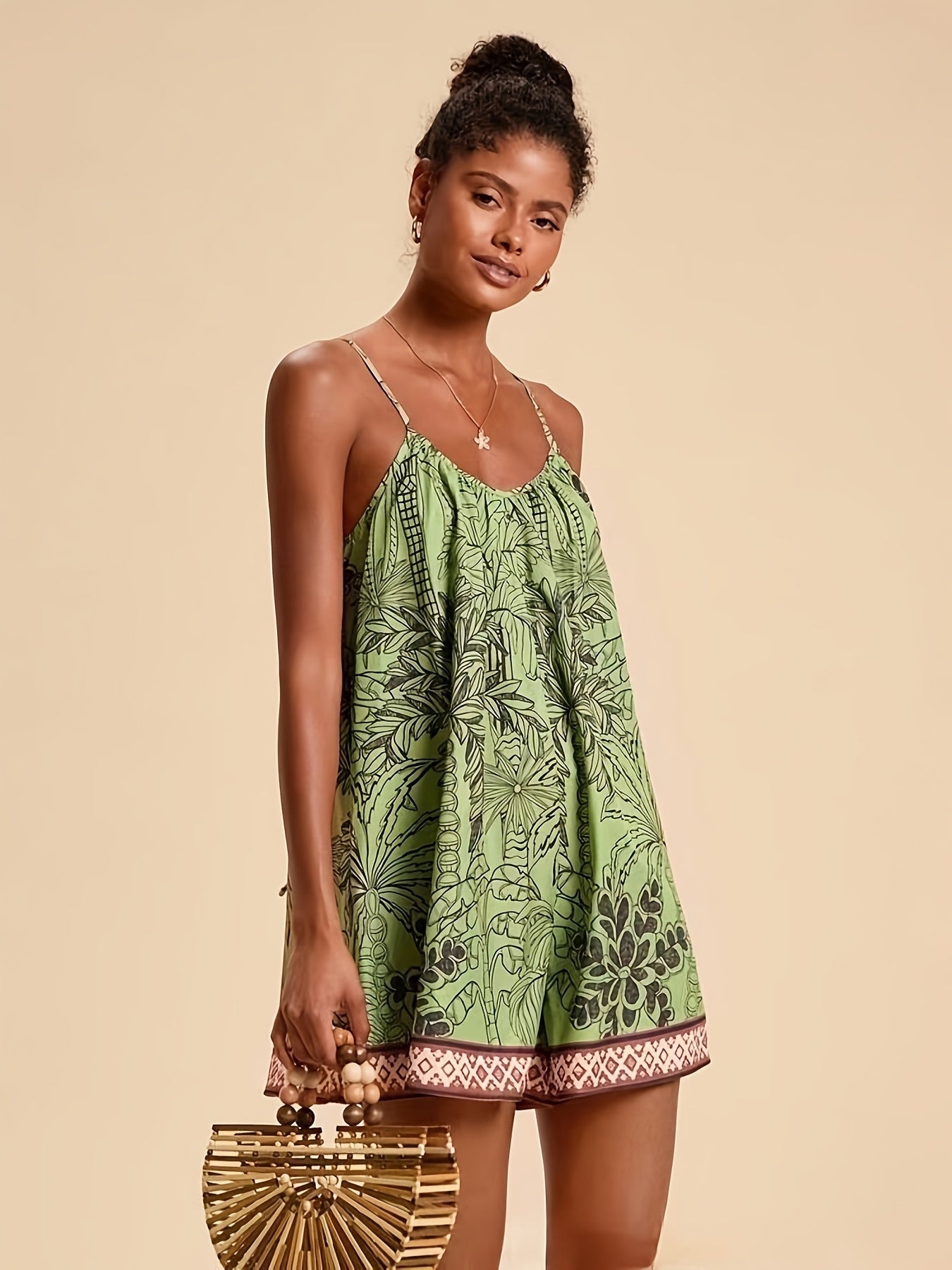 Vestido Corto de Verano Estampado Tropical Mujer Tirantes