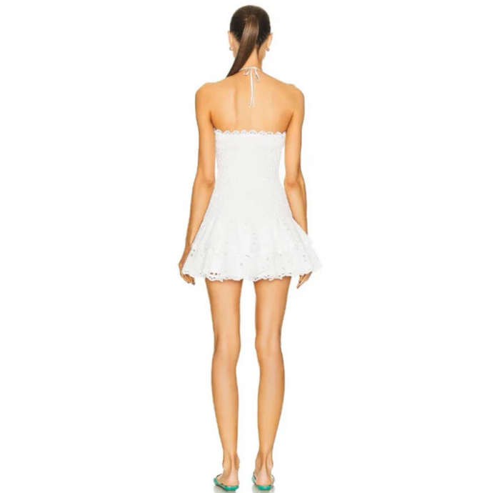 Vestido Corto Palabra de Honor con Volantes Mujer Fruncido