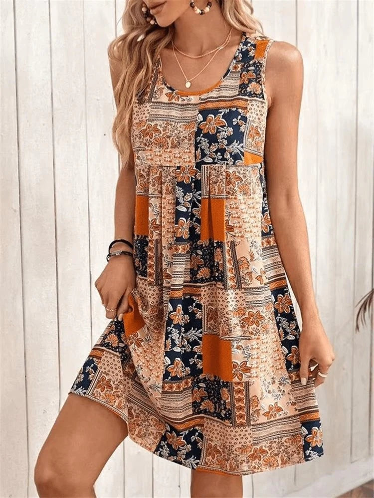 Vestido Corto Patchwork Boho Mujer Sin Mangas