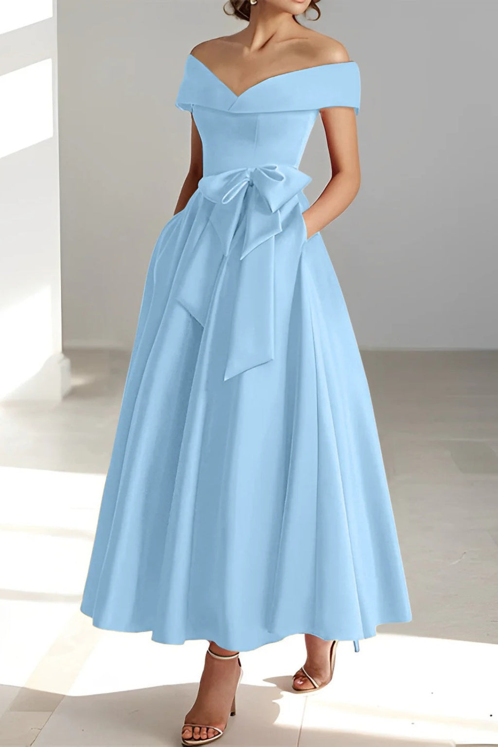 Vestido de Dama de Honor Hombros Descubiertos Mujer Cinturón