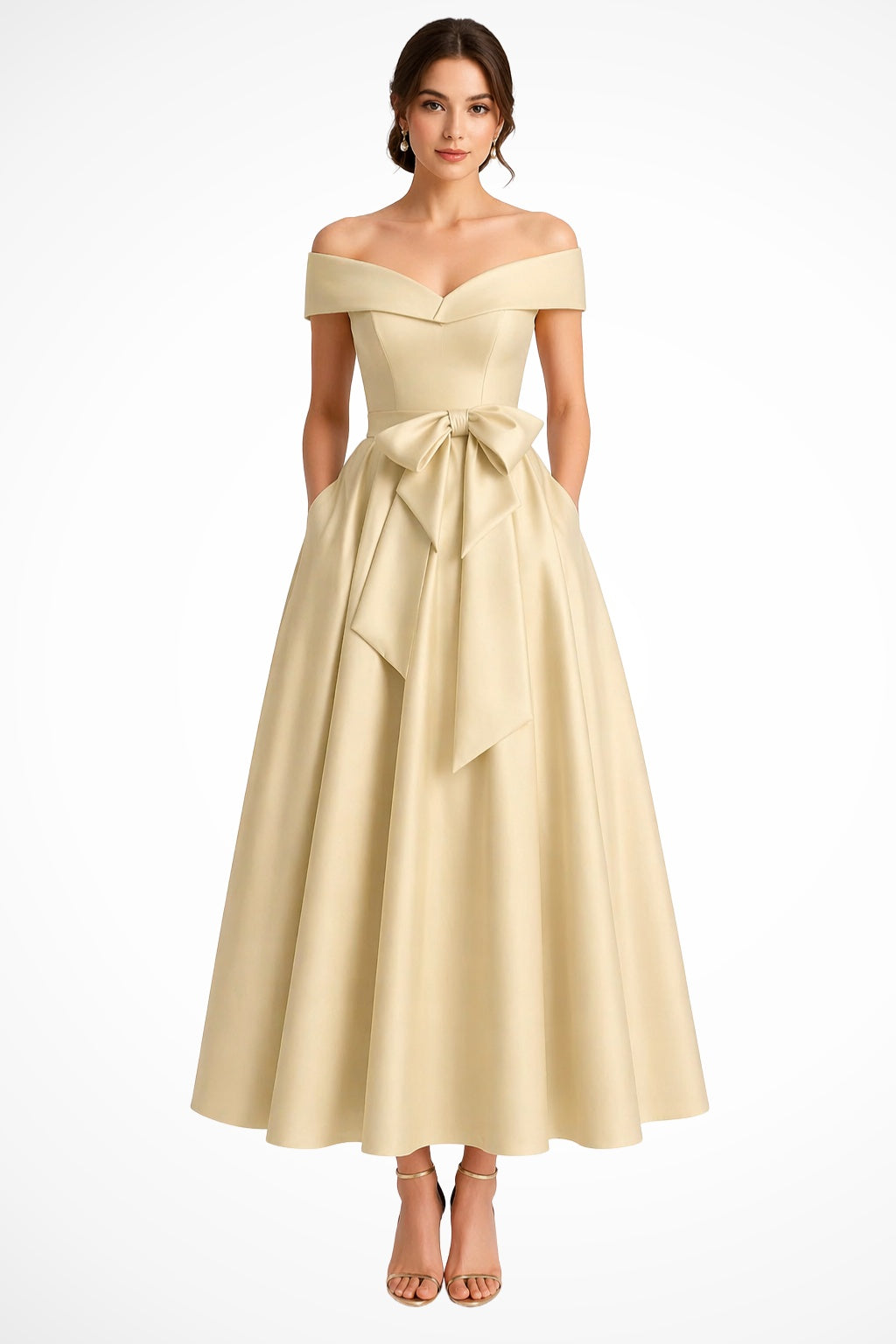 Vestido de Dama de Honor Hombros Descubiertos Mujer Cinturón