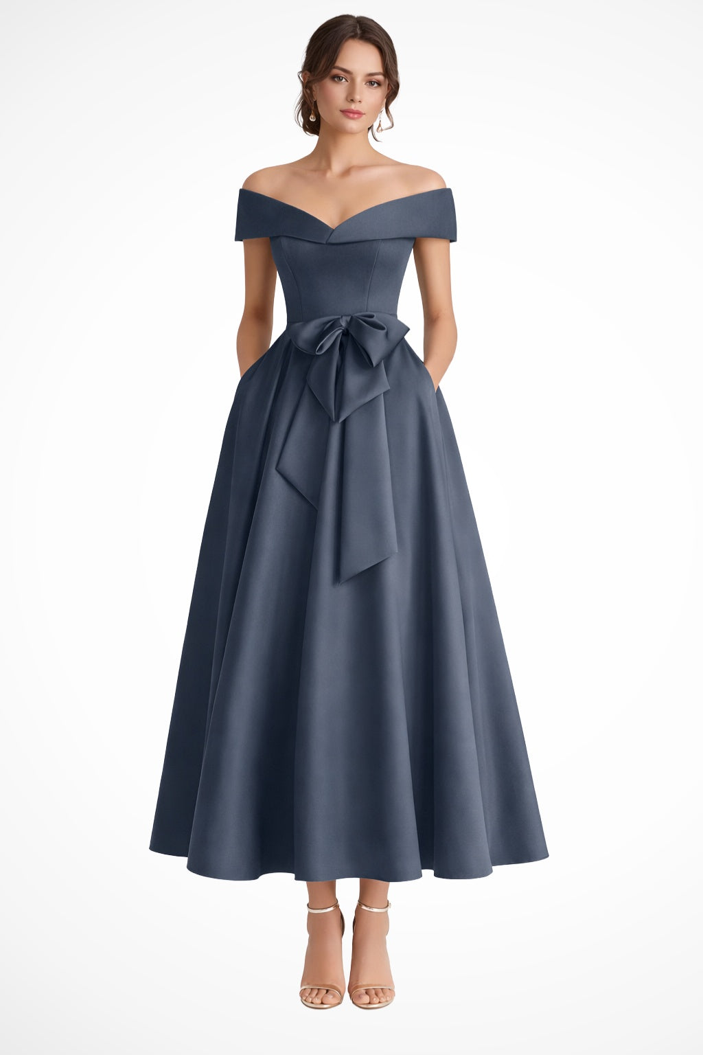 Vestido de Dama de Honor Hombros Descubiertos Mujer Cinturón