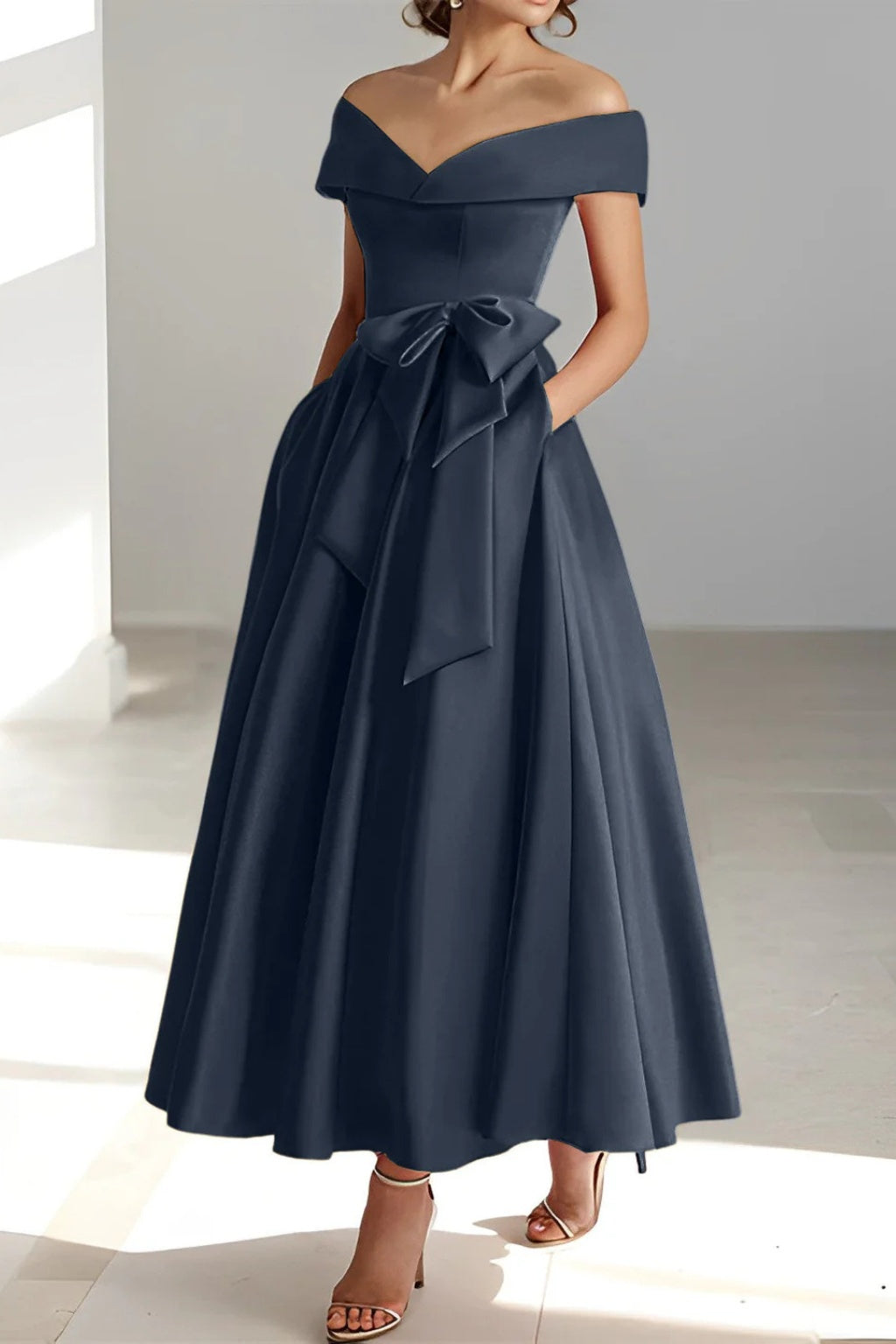 Vestido de Dama de Honor Hombros Descubiertos Mujer Cinturón